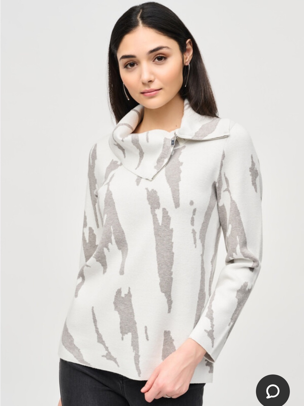 Joseph Ribkoff Funnel Neck Sweater Abstract Cream Grey Size 14